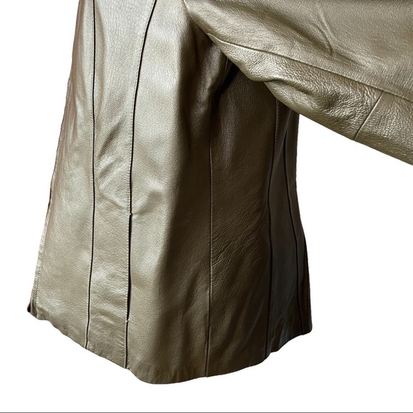 East 5th dark green full  front zip genuine leather jacket with pockets - Picture 5 of 13